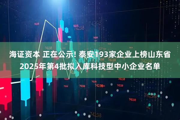 海证资本 正在公示! 泰安193家企业上榜山东省2025年第4批拟入库科技型中小企业名单